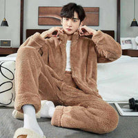 men's pyjamas uk |  Hzoioys Men Warm Flannel Pajamas Autumn Thicken Long