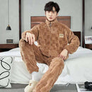Men Warm Flannel Pajamas Autumn Thicken Long-sleeved Trousers Two-Piece Set Winter Man Pyjamas Loose Comfortable Sleepwear Suit.