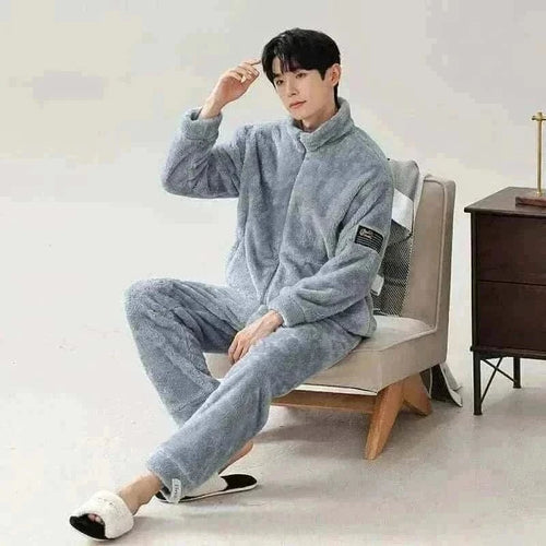 Men's Fashion Style Store Men Warm Flannel Pajamas Autumn Thicken Long-sleeved Trousers Two-Piece Set Winter Man Pyjamas Loose Comfortable Sleepwear Suit
