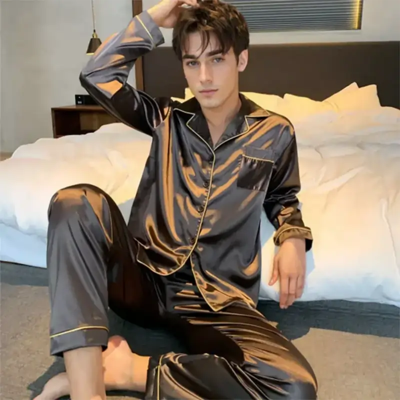 men's pyjamas uk , Sleepwear For Man Shirt Long Sleeve Pyjama Brown