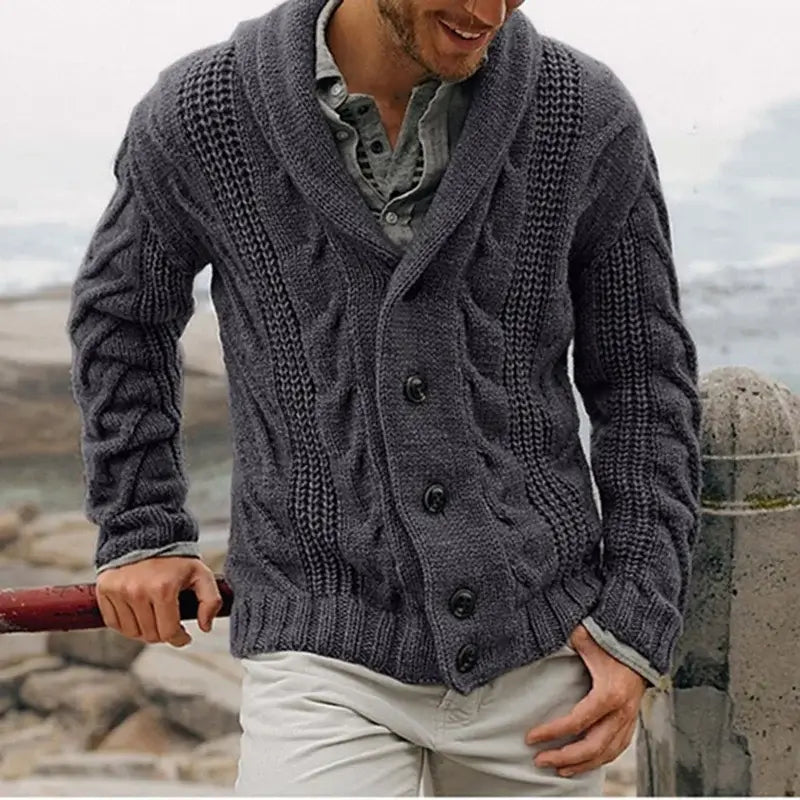 mens sweaters uk . men's single-breasted loose models coarse Dark Grey needle sweater