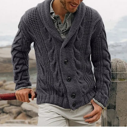 mens sweaters uk . men's single-breasted loose models coarse Dark Grey needle sweater