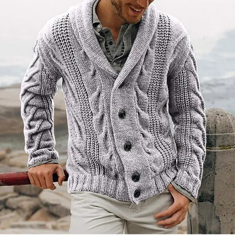 sweaters collections offers men's single-breasted loose models coarse Light Grey needle sweater