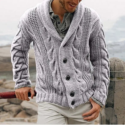 mens sweaters uk , men's single-breasted loose models coarse Light Grey needle sweater