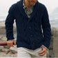 mens sweaters uk , men's single-breasted loose models coarse Navy Blue needle sweater