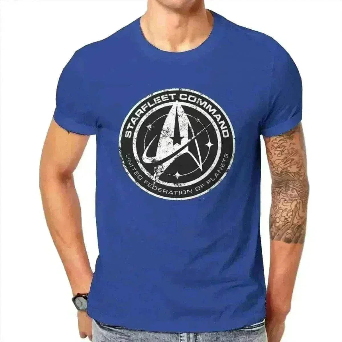 mens t shirt uk, Man Wearing Star Trek Discovery T-Shirt