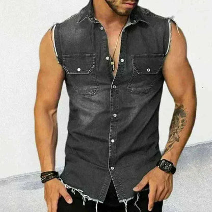 men t shirts uk offers Man Wearing Tank Tops Black Men Down Collar Tees