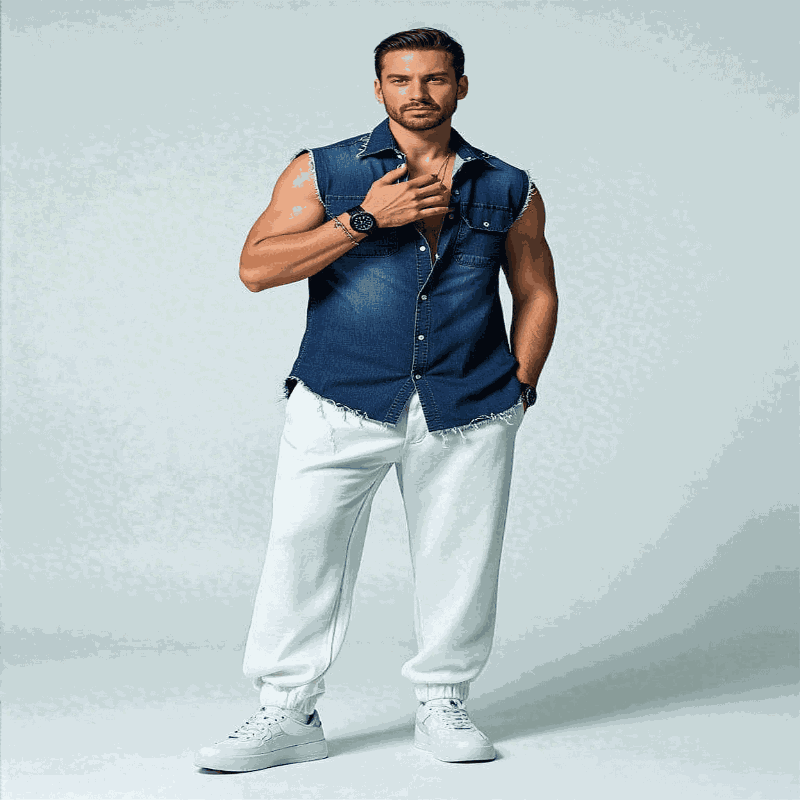 men t shirts uk offers Man Wearing Tank Tops Blue Men Down Collar Tees