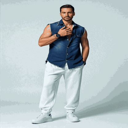 men t shirts uk offers Man Wearing Tank Tops Blue Men Down Collar Tees