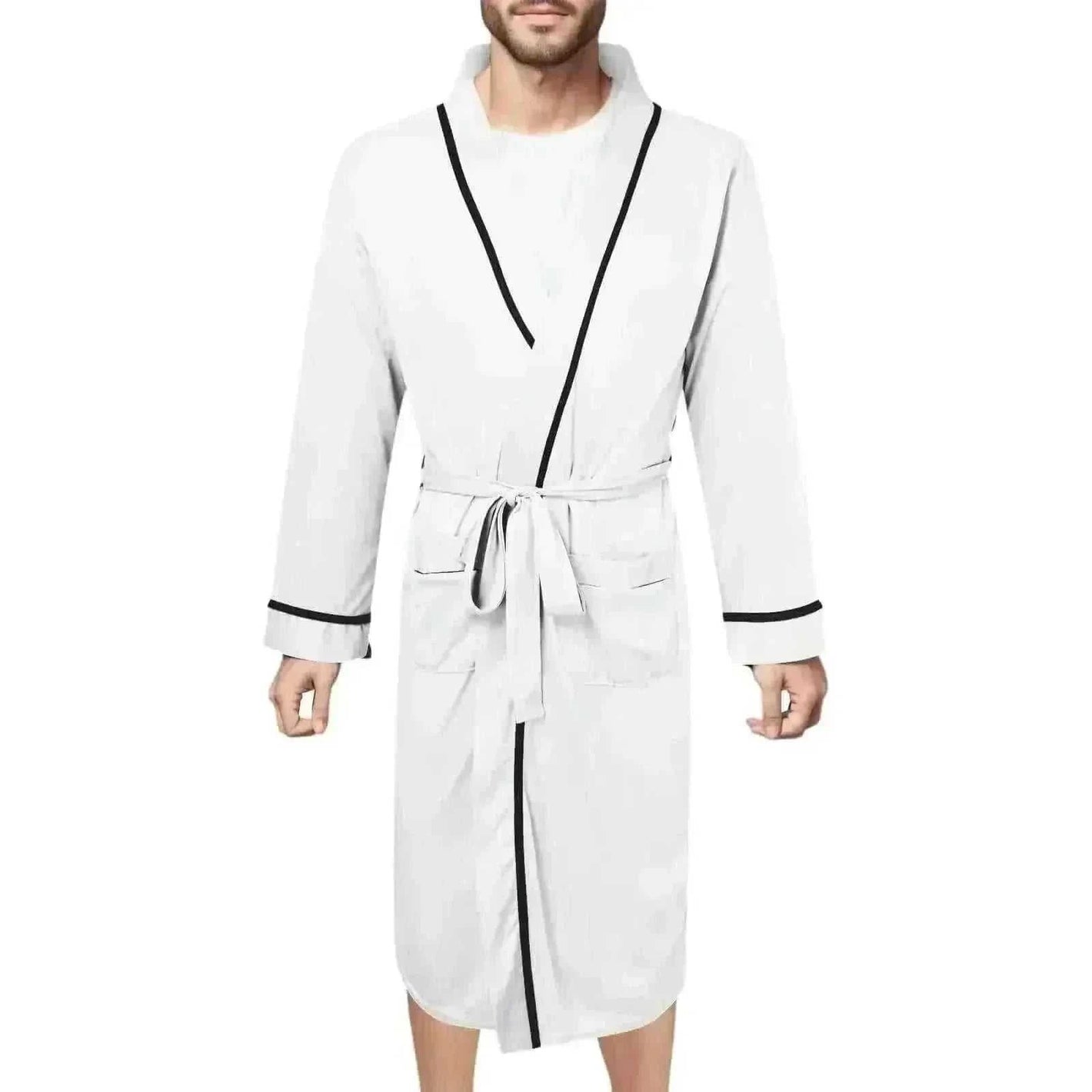 Men Bathrobe=Mens Cotton Bathrobe Spring And Summer Solid Color Lace-Up Men's Pajamas Home Wear Long Sleeve Male Bathrobe Dressing Night Gown.