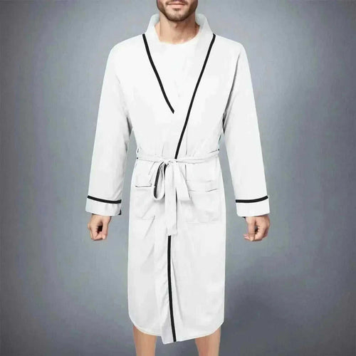 Men Bathrobe-Mens Cotton Bathrobe Spring And Summer Solid Color Lace-Up Men's Pajamas Home Wear Long Sleeve Male Bathrobe Dressing Night Gown.