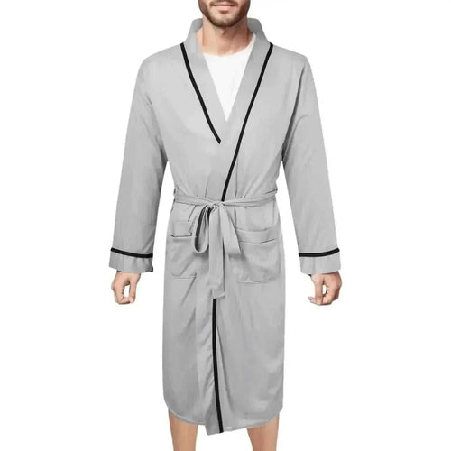 Men Bathrobe-Mens Cotton Bathrobe Spring And Summer Solid Color Lace-Up Men's Pajamas Home Wear Long Sleeve Male Bathrobe Dressing Night Gown.
