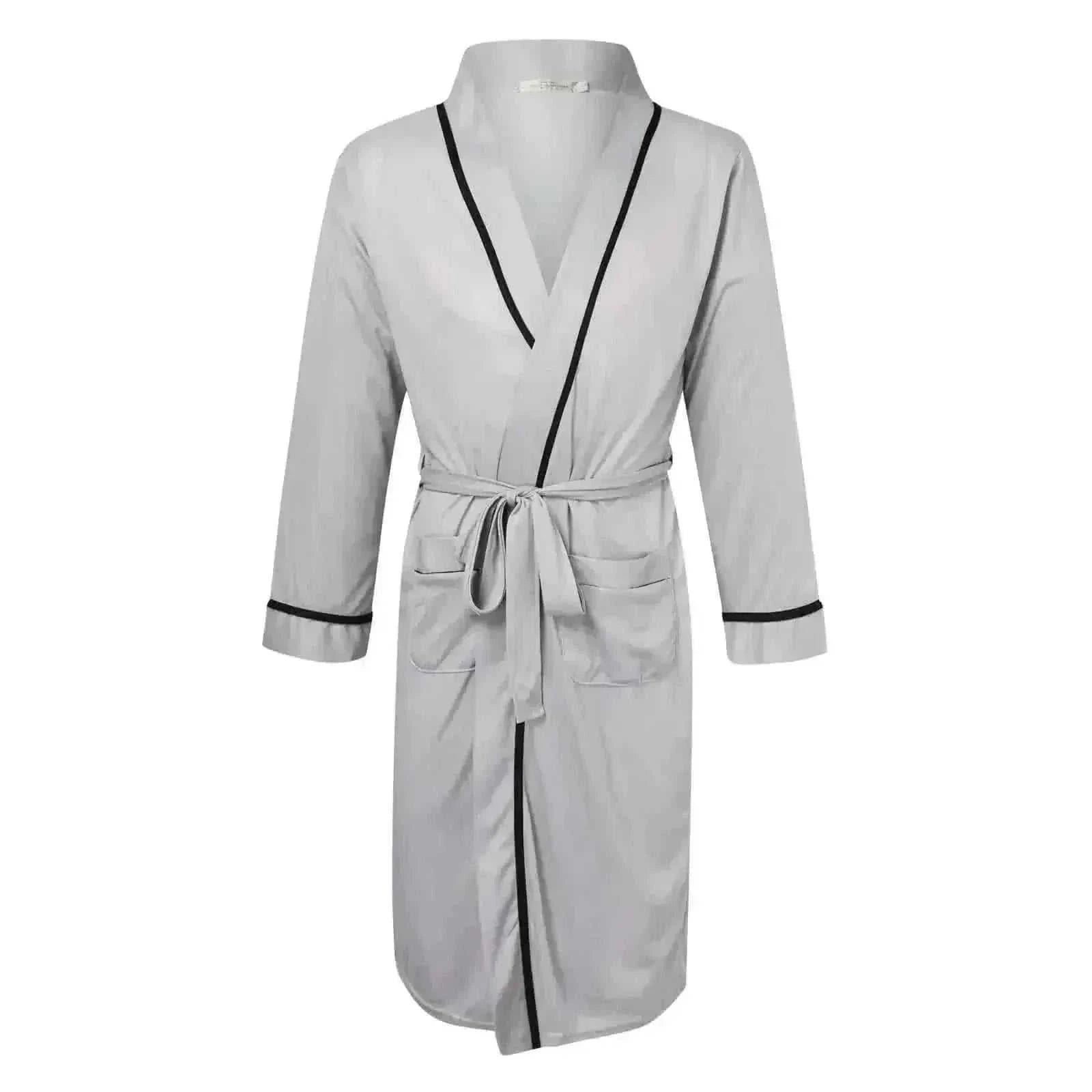 Men Bathrobe-Mens Cotton Bathrobe Spring And Summer Solid Color Lace-Up Men's Pajamas Home Wear Long Sleeve Male Bathrobe Dressing Night Gown.