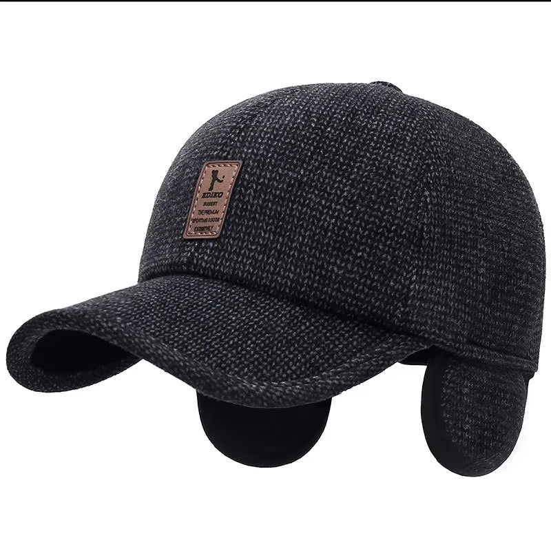 mens caps uk , Men's Hat with Earmuffs Black Front View