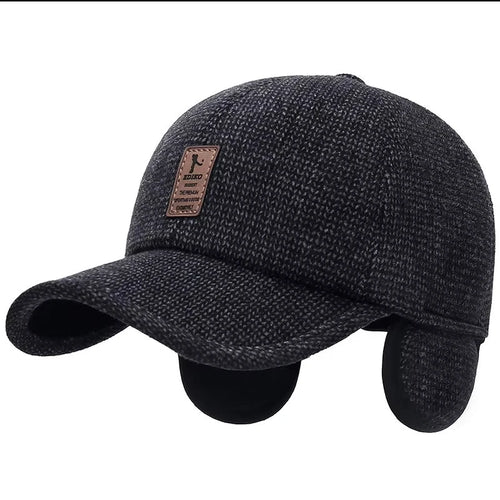 mens caps uk , Men's Hat with Earmuffs Black Front View