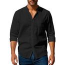 mens casual shirts uk | Cotton Linen Shirt for Men Henley Neck Solid Color Gray Black