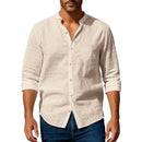 mens casual shirts uk | Cotton Linen Shirt for Men Henley Neck Solid Color Gray Khaki