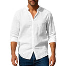 mens casual shirts uk | Cotton Linen Shirt for Men Henley Neck Solid Color Gray White