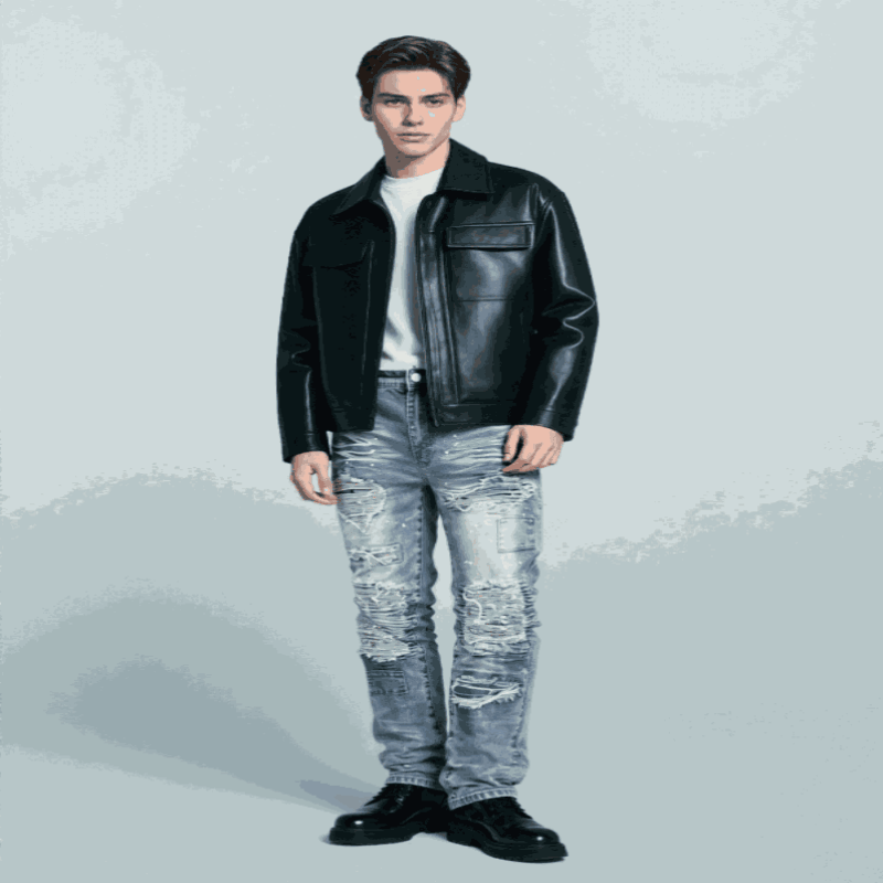 mens jeans uk,  New Men's Blue Denim Jeans for 2025 Breathable and Refreshing Retro styled for Streetwear Versatile and Suitable for All Occasions front View