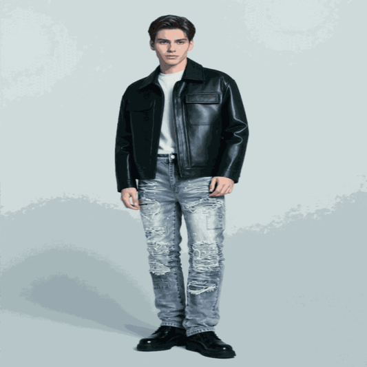mens jeans uk,  New Men's Blue Denim Jeans for 2025 Breathable and Refreshing Retro styled for Streetwear Versatile and Suitable for All Occasions front View