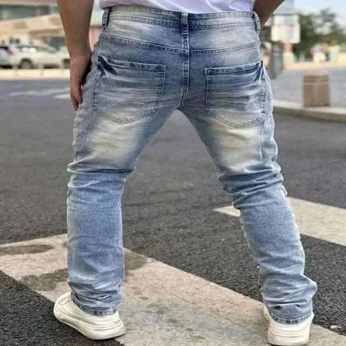 mens jeans uk, New Men's Blue Denim Jeans for 2025 Breathable and Refreshing Retro styled for Streetwear Versatile and Suitable for All Occasions Back View