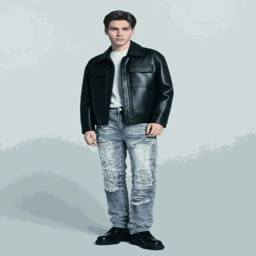 mens jeans uk,  New Men's Blue Denim Jeans for 2025 Breathable and Refreshing Retro styled for Streetwear Versatile and Suitable for All Occasions front View