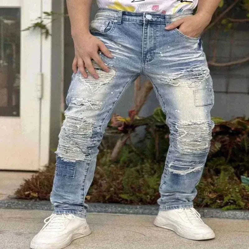 mens jeans uk, New Men's Blue Denim Jeans for 2025 Breathable and Refreshing Retro styled for Streetwear Versatile and Suitable for All Occasions front View