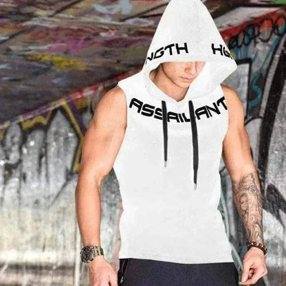 mens t shirt uk offers Men Wearing Fitness White Sleeveless hoodies with Cotton Material