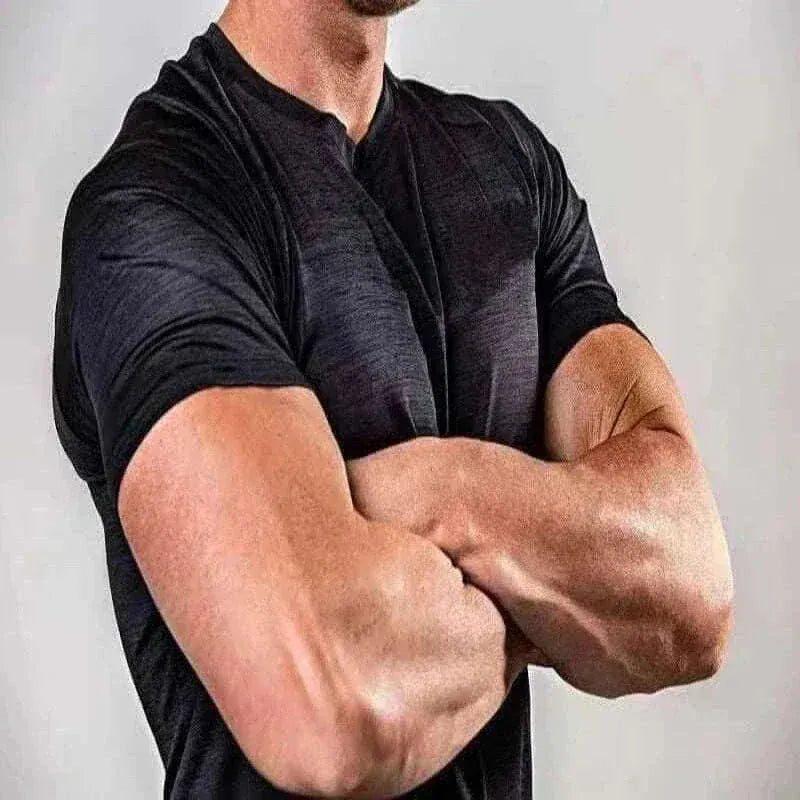 mens t shirt uk offers Men Muscle Black Shirts Bodybuilding Quick Dry Short Sleeve