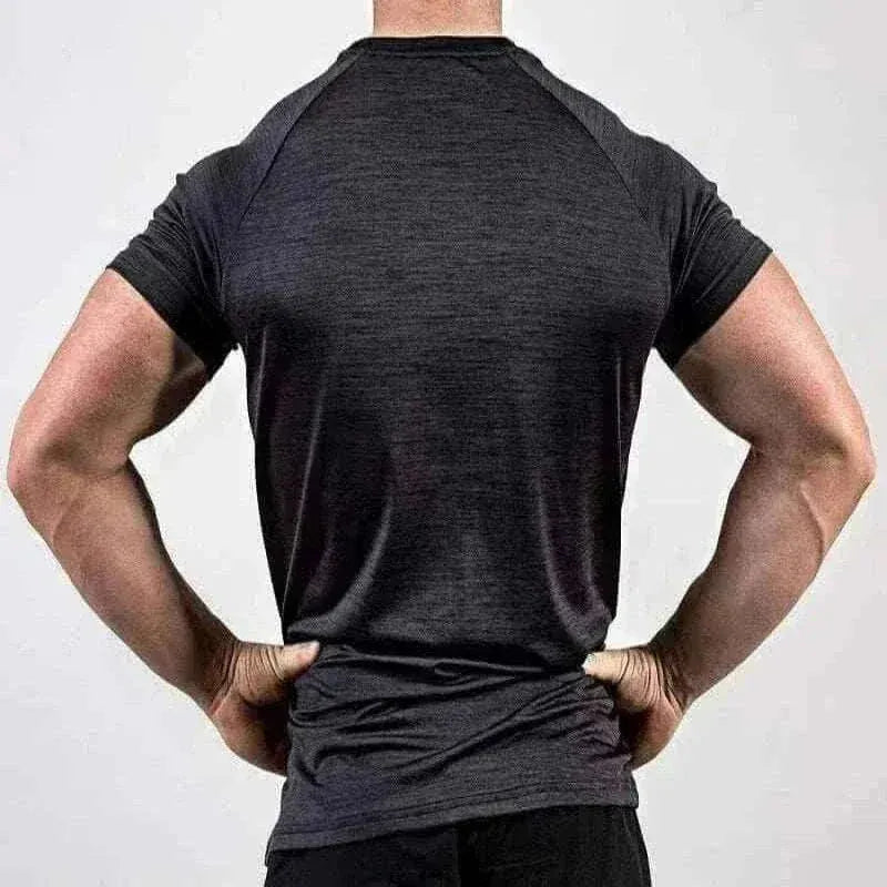 mens t shirt uk offers Men Muscle Shirts Black Bodybuilding Quick Dry Short Sleeve Back View