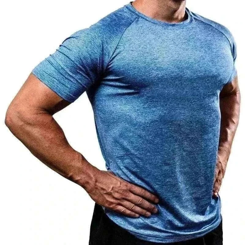 mens t shirt uk offers Men Muscle Blue Shirts Bodybuilding Quick Dry Short Sleeve