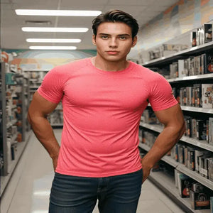 mens t shirt uk offers Men Muscle Pink Shirts Bodybuilding Quick Dry Short Sleeve