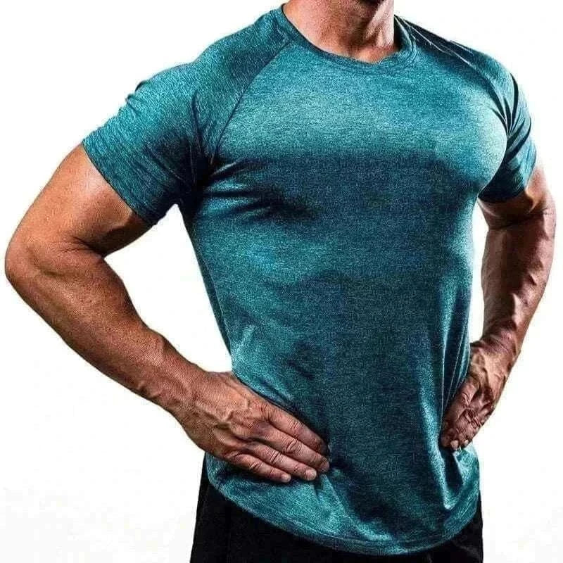 mens t shirt uk offers Men Muscle Sky Blue Shirts Bodybuilding Quick Dry Short Sleeve