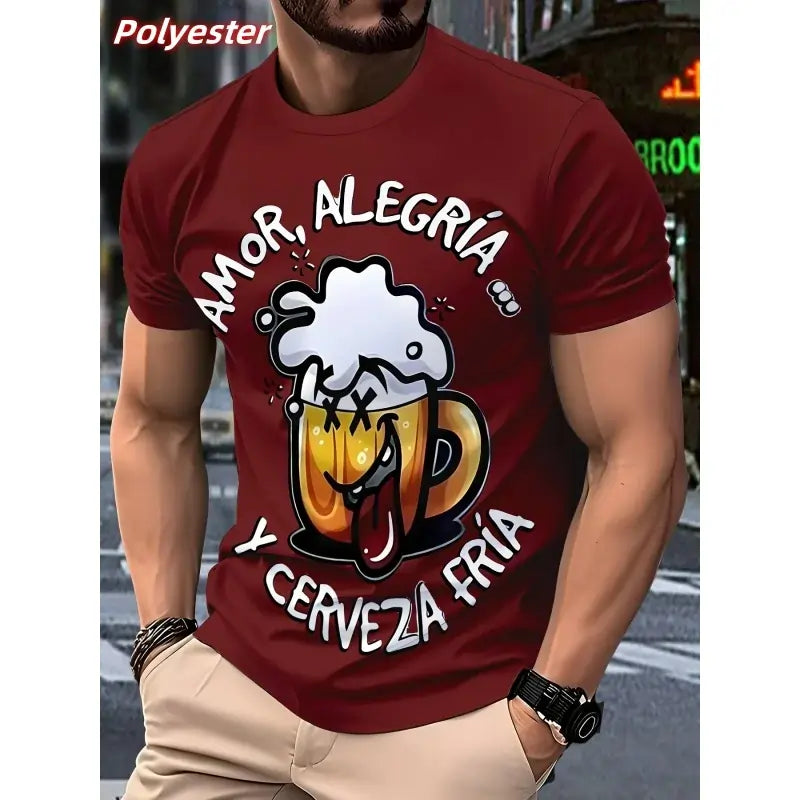 mens t shirts uk | Fun Beer Pattern T Shirts For Men Humorous 3D Printed