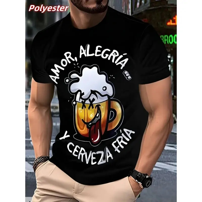 mens t shirts uk, Fun Beer Pattern T Shirts For Men Humorous 3D Printed