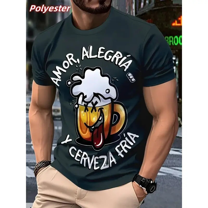 mens t shirts uk, Fun Beer Pattern T Shirts For Men Humorous 3D Printed