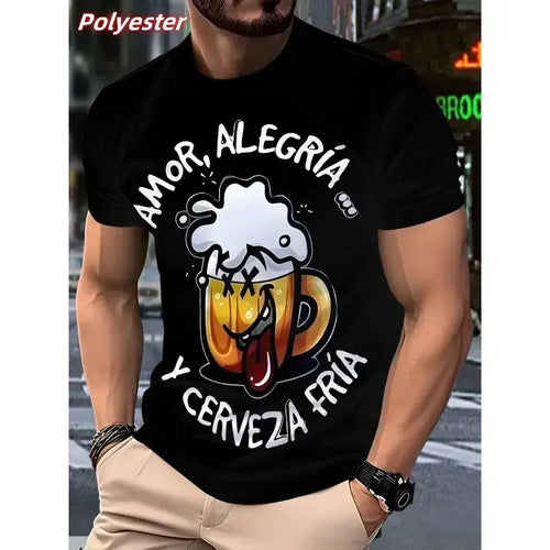 mens t shirts uk, Fun Beer Pattern T Shirts For Men Humorous 3D Printed