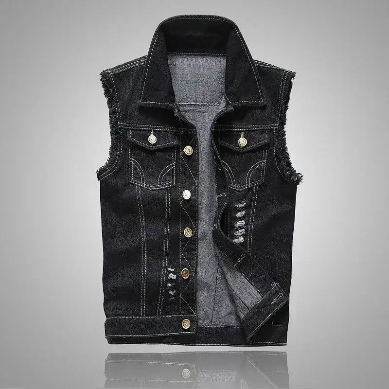 mens t shirts uk | Summer Mens Ripped Denim Vest Black
