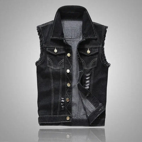 mens t shirts uk | Summer Mens Ripped Denim Vest Black