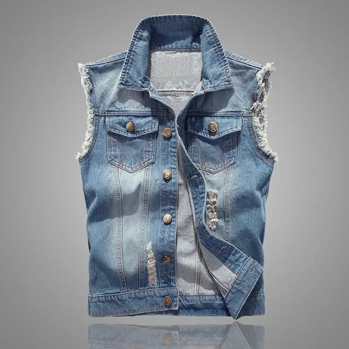 mens t shirts uk | Summer Mens Ripped Denim Vest Light Blue