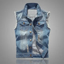 mens t shirts uk | Summer Mens Ripped Denim Vest Light Blue
