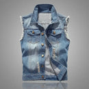 mens t shirts uk | Summer Mens Ripped Denim Vest Light Blue