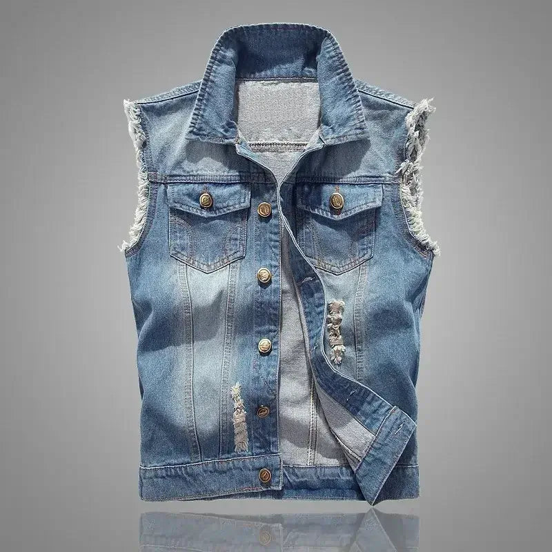mens t shirts uk | Summer Mens Ripped Denim Vest Light Blue