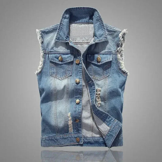 mens t shirts uk | Summer Mens Ripped Denim Vest Light Blue