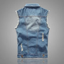 mens t shirts uk | Summer Mens Ripped Denim Vest Light Blue Back View