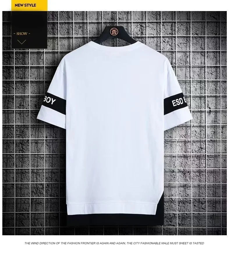 mens t shirts uk | Summer T-shirt for men Round Neck Short sleeved Back View White