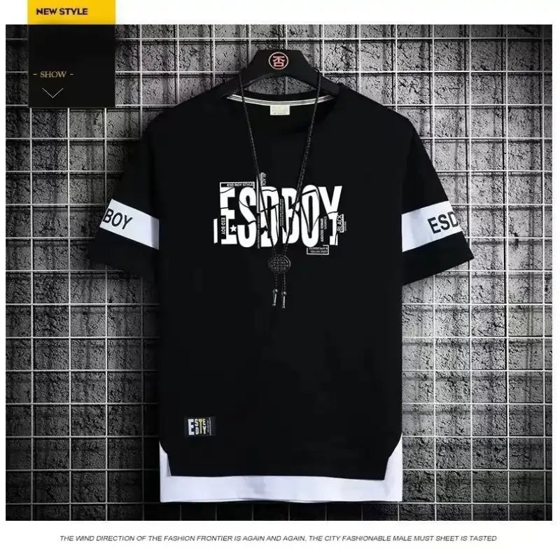 mens t shirts uk | Summer T-shirt for men Round Neck Short sleeved Black