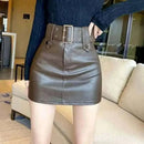 ladies skirts uk, women Wearing vintage leather brown skirt