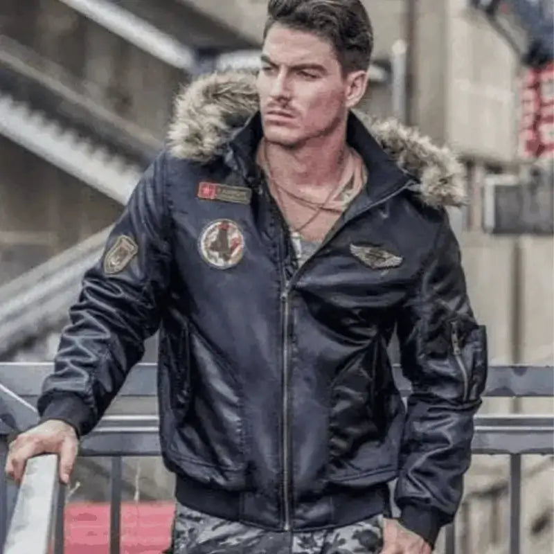 winter coats men, Dapper Bomber Jacket with Faux Fur.