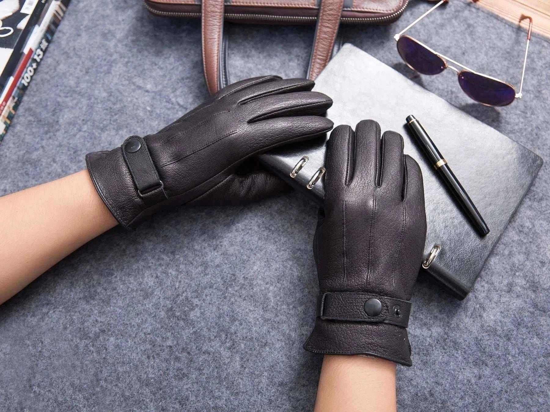 MPPM Winter Gloves Men Genuine Leather Sheepskin for Adult Warm Winter Deerskin Gloves Christmas Gift  Men's Sheepskin Gloves.